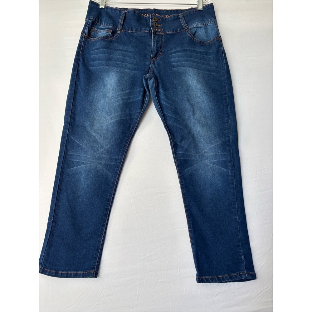 Gogo Star Womens High Rise Cropped Jeans Size 15 Blue Stretch Triple Button